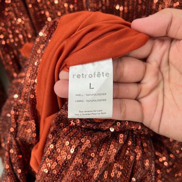 52. Retrofete Flynn Ruched Sequined Mini Dress Womens Large Party Clubbing - Picture 8 of 8